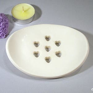 Ceramic soap dish, white soap dish, soap holder, soap drainer, clay soap dish, pottery soap dish, soap tray,  bathroom accessories.