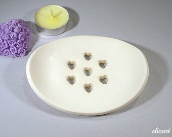 White soap dish, ceramic soap dish, soap holder, soap drainer, clay soap dish, pottery soap dish, soap tray,  bathroom accessories.