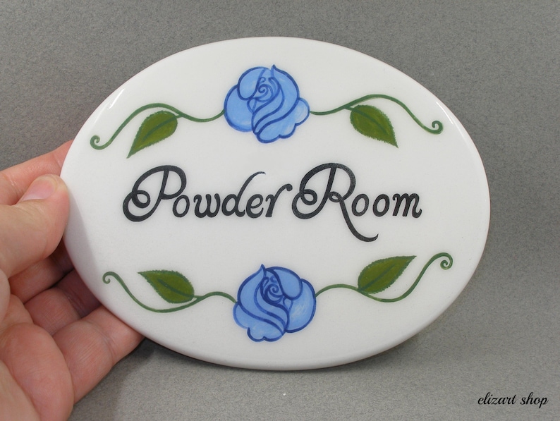 Powder Roon Signs Powder Room Sign, Hand Painted Sign, Ceramic Sign, Toilet Door Sign ...