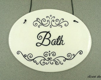 Bath sign, bathroom sign, toilet sign, WC sign, restroom sign, powder room sign, ladies room sign, the loo, hanging bath sign, la toilette.