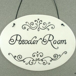 Powder room sign, ceramic door sign, toilet sign, hanging bath sign, WC sign, restroom sign, hand painted sign, bathroom sign, the loo image 4