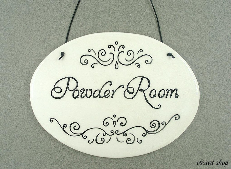 Powder room sign, ceramic door sign, toilet sign, hanging bath sign, WC sign, restroom sign, hand painted sign, bathroom sign, the loo image 4
