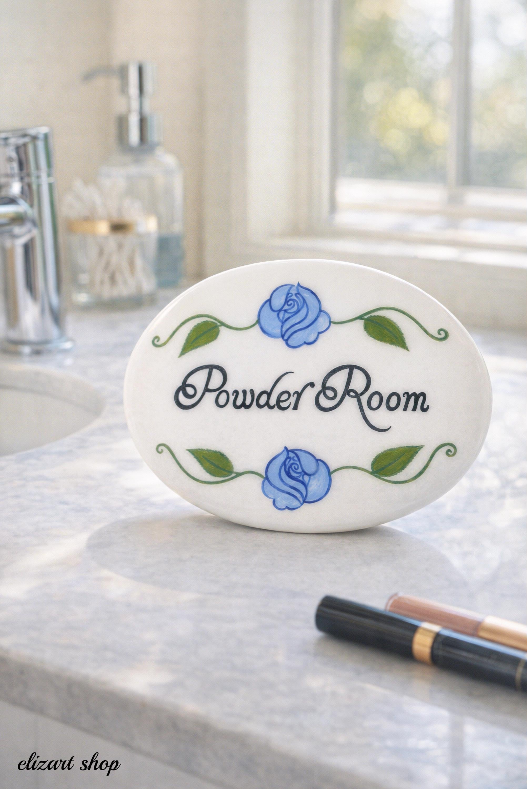 Powder Roon Signs Powder Room Sign, Hand Painted Sign, Ceramic Sign, Toilet Door Sign ...