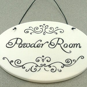 Powder room sign, ceramic door sign, toilet sign, hanging bath sign, WC sign, restroom sign, hand painted sign, bathroom sign, the loo image 7