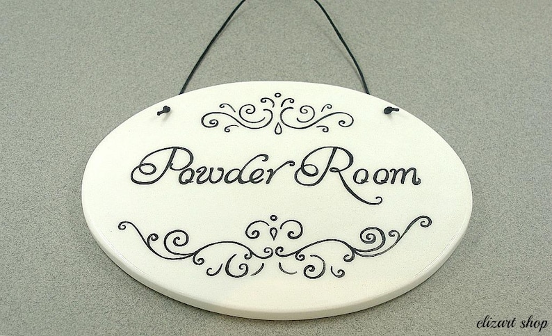Powder room sign, ceramic door sign, toilet sign, hanging bath sign, WC sign, restroom sign, hand painted sign, bathroom sign, the loo image 7