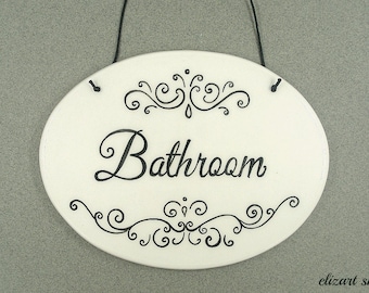 Bathroom sign, toilet sign, bath sign, hanging bath sign, WC sign, restroom sign, powder room sign, bedroom sign, ladies room sign, loo.