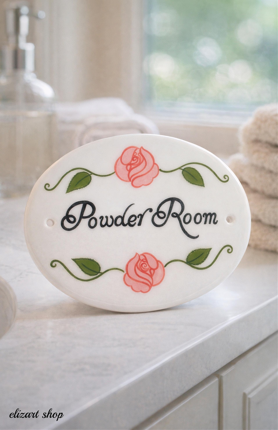 Powder Roon Signs Powder Room Sign, Hand Painted Sign, Ceramic Sign, Toilet Door Sign ...