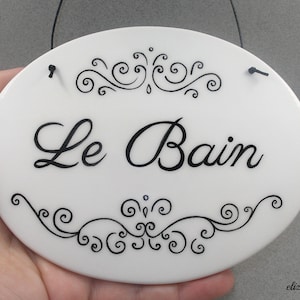 Insegna Le bain, insegna bagno francese, salle de bain, insegna la toilette, targa in ceramica, insegna bagno di servizio, insegna dipinta a mano, insegna porta bagno