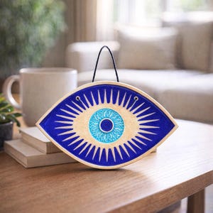 Evil eye wall hanging ceramic, home protection, blue evil eye, evil eye decor, protection amulet, eye greek souvenir, evil eye gift