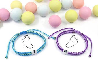 Tobilleras con iniciales personalizadas para bebés gemelos idénticos, juego de 2 pulseras, tobilleras con identificación para gemelos, regalo personalizado, tobilleras a juego, niñas gemelas