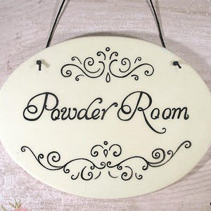 Powder room sign, ceramic door sign, toilet sign, hanging bath sign, WC sign, restroom sign, hand painted sign, bathroom sign, the loo image 9