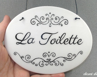 La Toilette sign, toilet sign, bathroom sign, bath sign, hanging bath sign, restroom sign, WC sign, powder room sign, bath door sign, loo