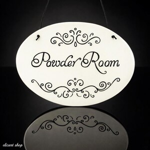 Powder room sign, ceramic door sign, toilet sign, hanging bath sign, WC sign, restroom sign, hand painted sign, bathroom sign, the loo image 8