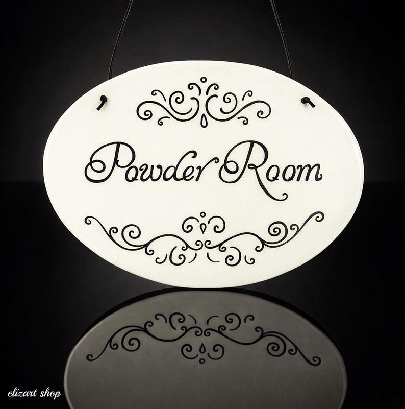 Powder room sign, ceramic door sign, toilet sign, hanging bath sign, WC sign, restroom sign, hand painted sign, bathroom sign, the loo image 8