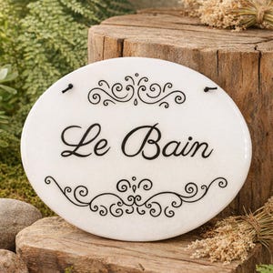 Le bain sign, french bathroom sign, salle de bain, la toilette sign, ceramic plaque, powder room sign, hand painted sign, bath door sign