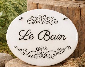 Letrero de baño, letrero de baño francés, salle de bain, letrero de la toilette, placa de cerámica, letrero de tocador, letrero pintado a mano, letrero de puerta de baño