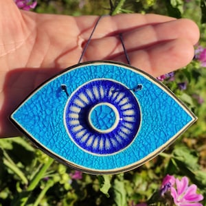 Evil eye wall hanging, blue evil eye, ceramic eye, evil eye decor, protection amulet, home protection, eye greek souvenir, evil eye gift