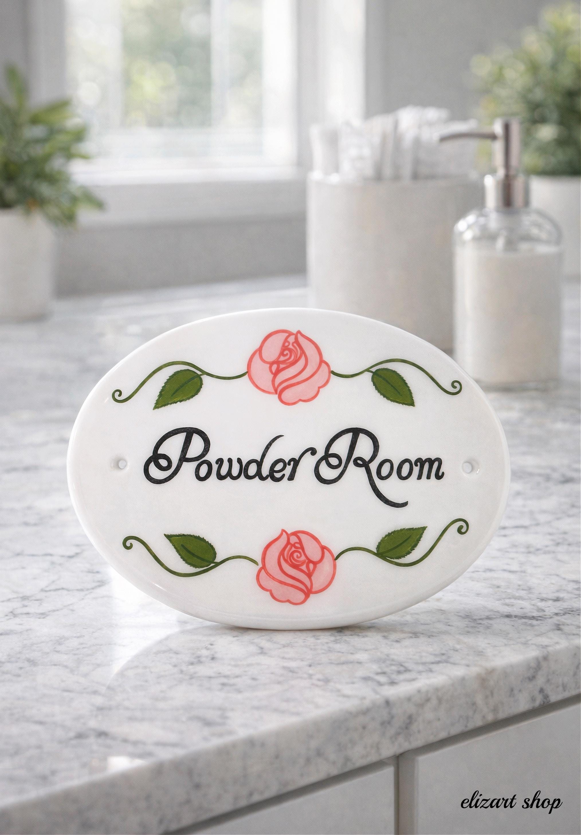 Powder Roon Signs Powder Room Sign, Hand Painted Sign, Ceramic Sign, Toilet Door Sign ...