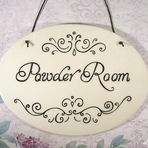 Powder room sign, ceramic door sign, toilet sign, hanging bath sign, WC sign, restroom sign, hand painted sign, bathroom sign, the loo image 5