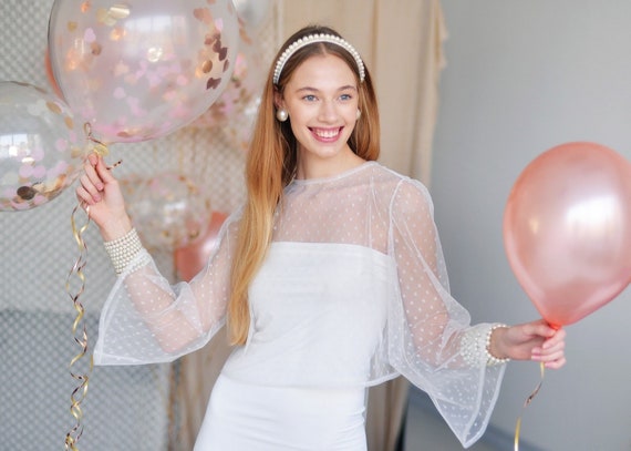 Polka Dot Tulle Wedding Dress Topper With Silk Bow Bridal Etsy