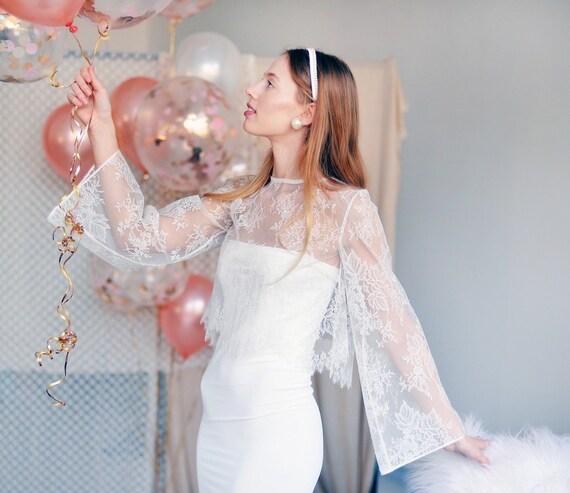 Wide Sleeve Chantilly Lace Wedding Bolero Bridal Lace Crop Etsy