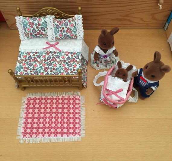 Handmade Bedding And Bedside Crib To Fit Sylvanian Families Calico Critters