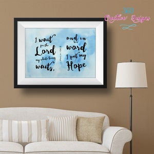 Czekam na Pana... Psalm 130:5 Instant Download druku kaligrafia akwarela pismo chrześcijańskie werset domu wystrój pokoju