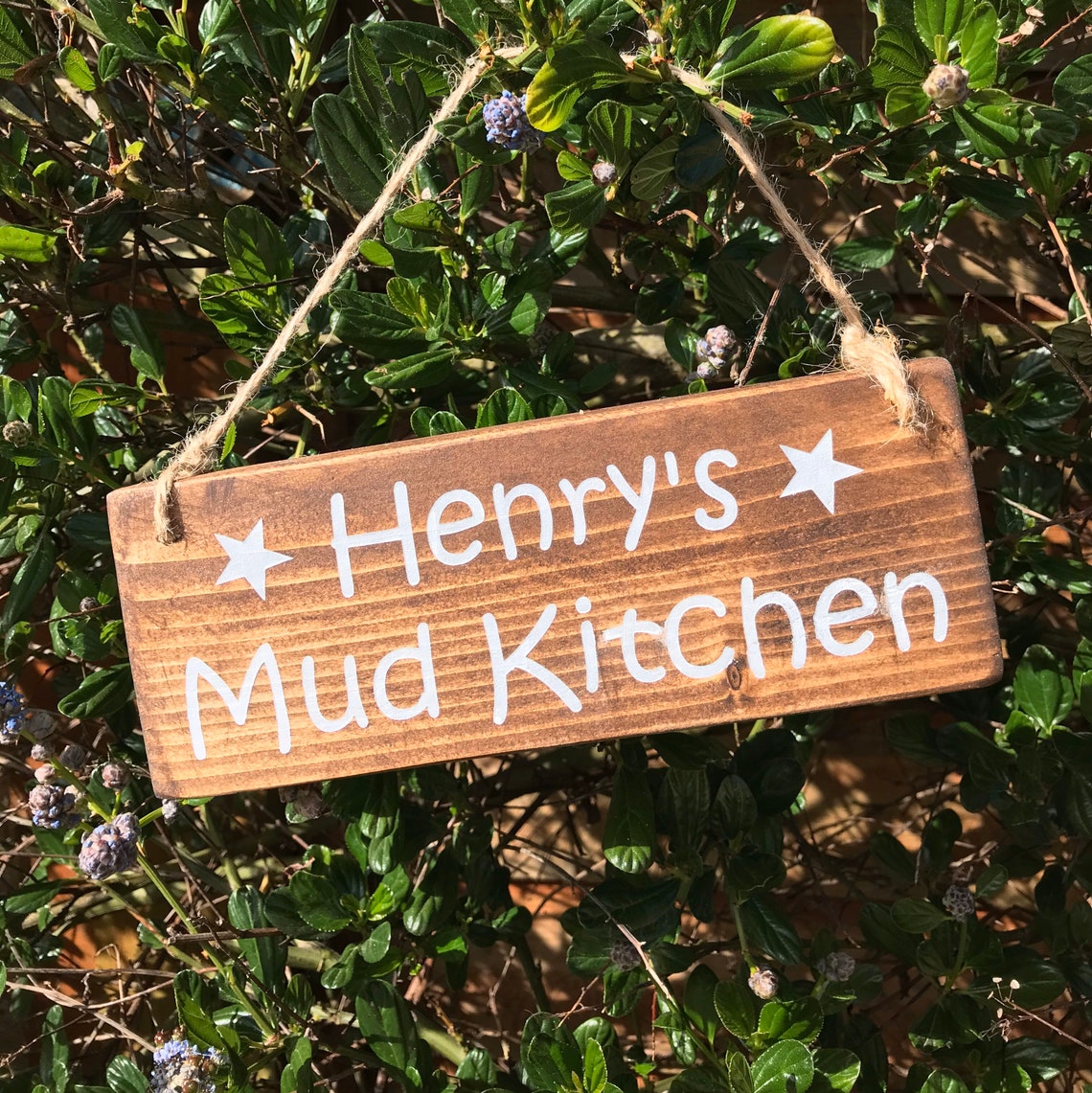 Mud kitchen sign personalised garden plaque solid wood Etsy