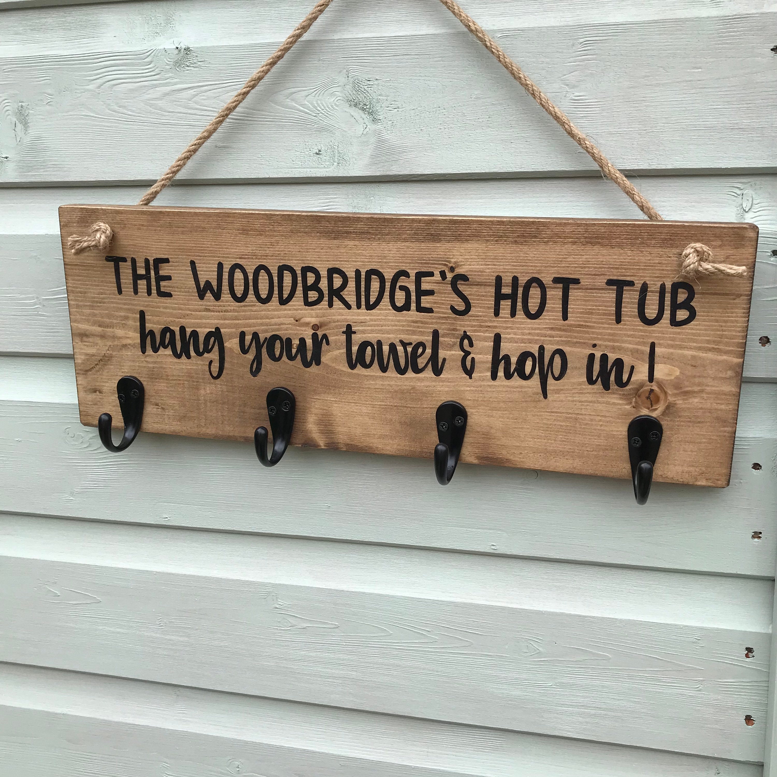 Personalised Hot Tub sign towel hanger robe hooks garden Etsy