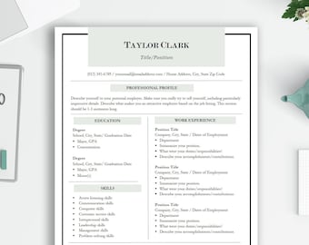 Modern, Minimalist Resume Template for Students and Professionals, Includes Cover Letter and References, Two Color Options, Instant Download
