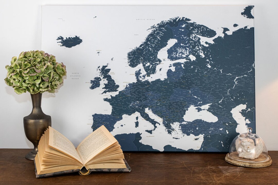 Europe Map on Canvas/push Pin Map on Canvas/100 Push Pins for Free ...