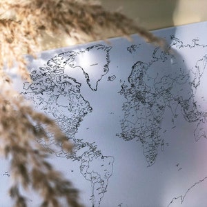 Mappa del mondo su tela/Mappa perno su tela/100 pin di spinta per mappa gratuita/dettagliata su tela allungata su telaio/regalo di legno