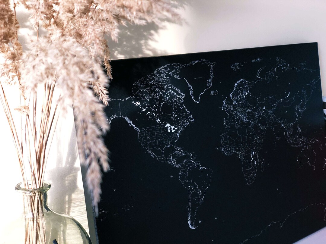 World Map on Canvas/push Pin Map on Canvas/100 Push Pins for Free ...