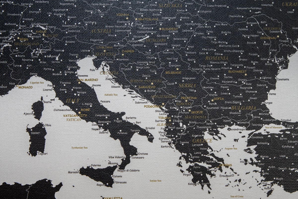 Europe Map on Canvas/push Pin Map on Canvas/100 Push Pins for Free ...