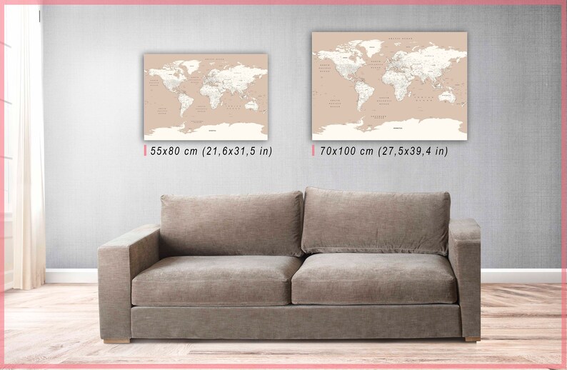World Map on Canvas/push Pin Map on Canvas/100 Push Pins for Free ...