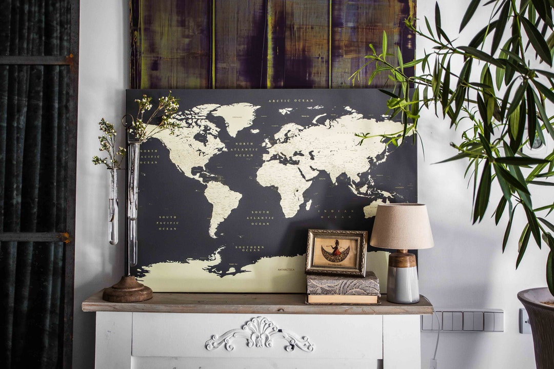 World Map on Canvas/push Pin Map on Canvas/100 Push Pins for - Etsy