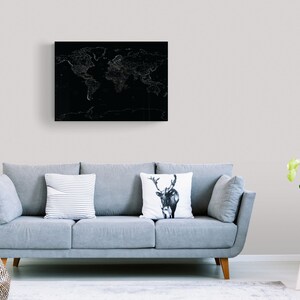 Carte du monde sur toile / Carte à épingles push sur toile / 100 épingles push icluded / carte détaillée sur toile étirée sur cadre en bois / CARTE DE VOYAGE / Carte Pushpin