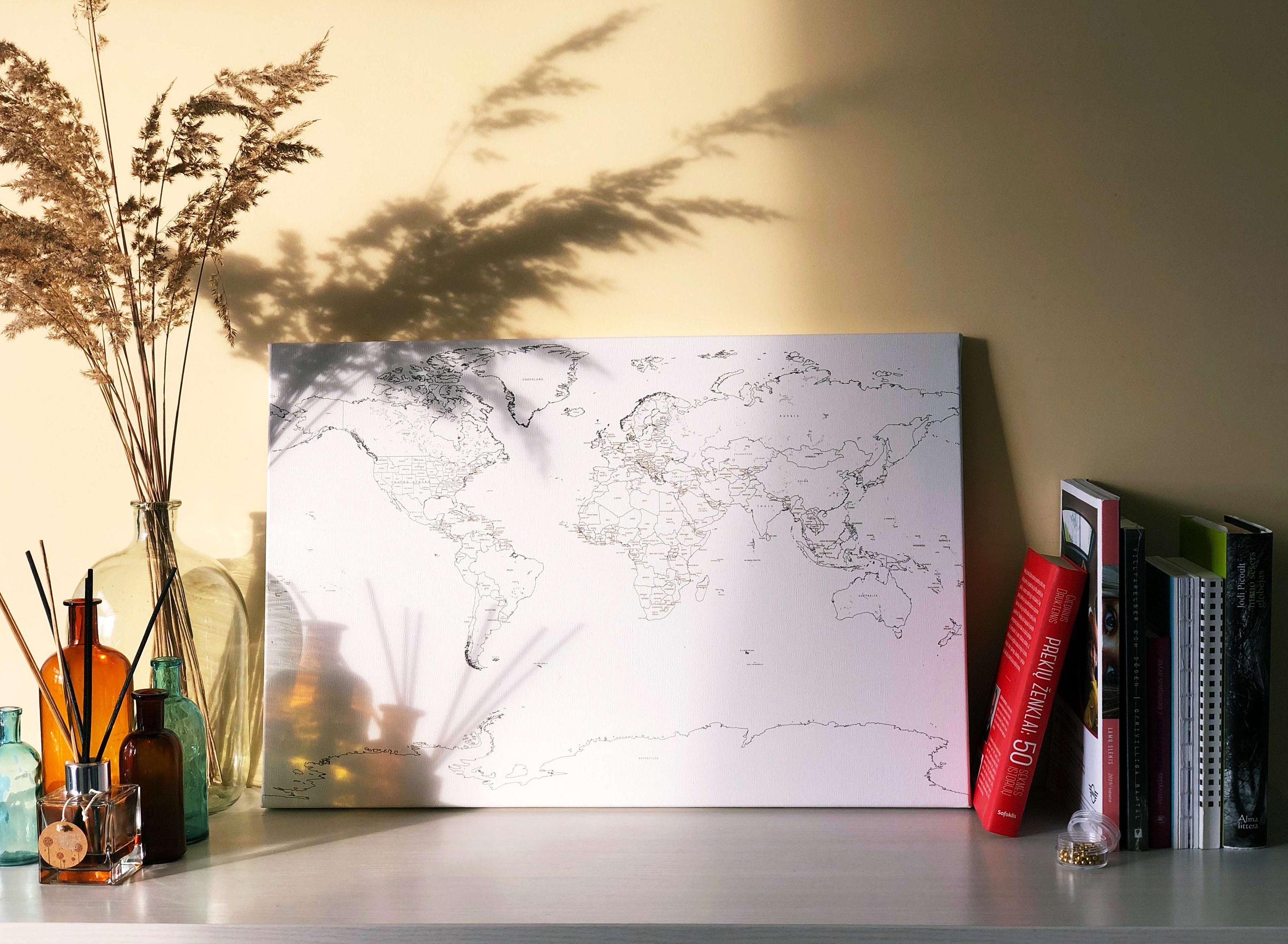 World Map on Canvas/push Pin Map on Canvas/100 Push Pins for - Etsy