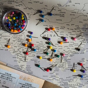 World Map on Canvas/push Pin Map on Canvas/100 Push Pins for Free ...