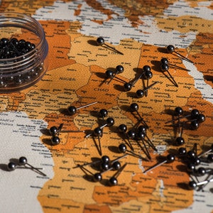 World Map on Canvas/push Pin Map on Canvas/100 Push Pins for Free ...