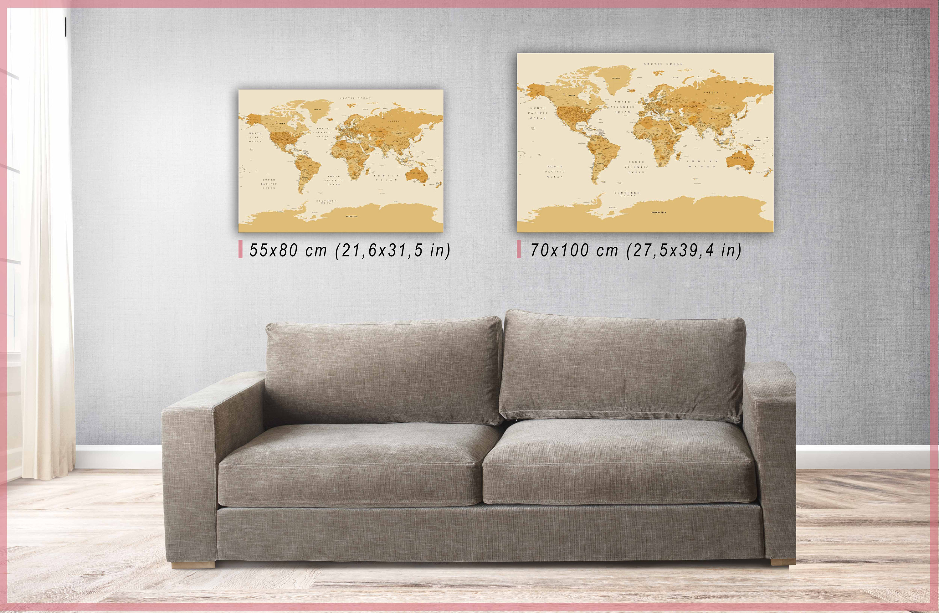 World Map on Canvas/push Pin Map on Canvas/100 Push Pins Included ...
