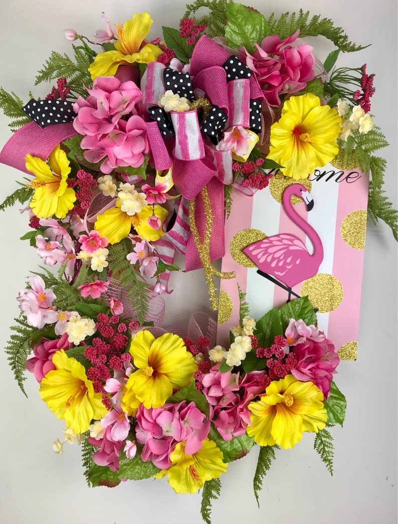 Flamingo wreath tropical wreath summer wreath beach wreath  etsy Flamingo wreath tropical wreath summer wreath beach wreath  etsy