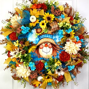 Fall Wreath, Thanksgiving Wreath, Fall Scarecrow Wreath, Autumn Wreath, Harvest Wreath, Farmhouse Pumpkin Wreath