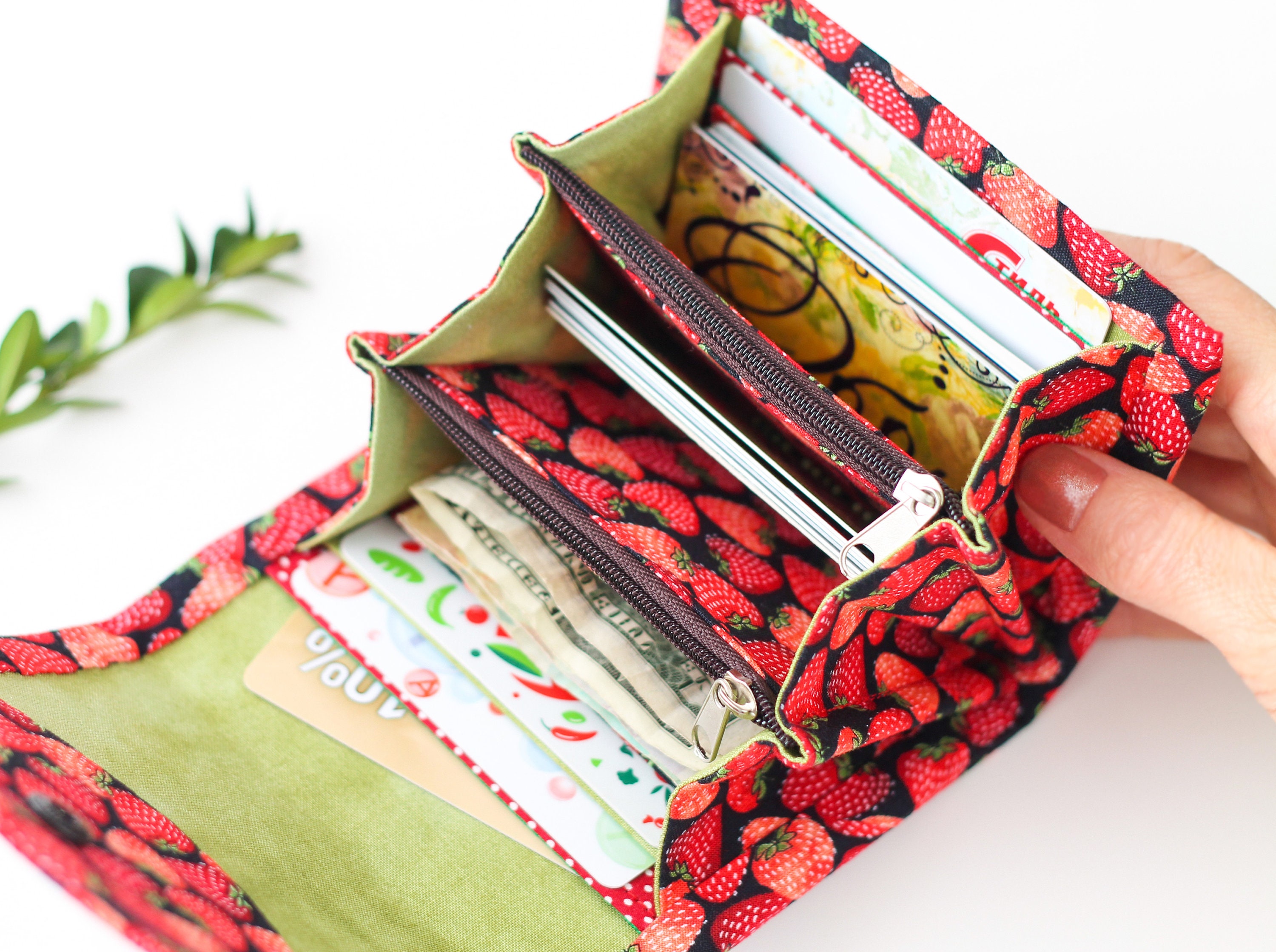 Strawberry wallet fabric Small vegan wallet Cute fabric Etsy