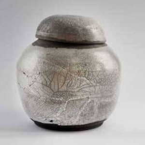 M/10 Cremation Urn for Ashes, Raku glazed ceramic memorial individual scattering urn - 100 cubic inches.