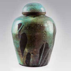 L/G 25 Pottery, Cremation, Funeral Urn for Ashes, Raku glazed. Ceramic individual scattering urn 200 cubic inches.