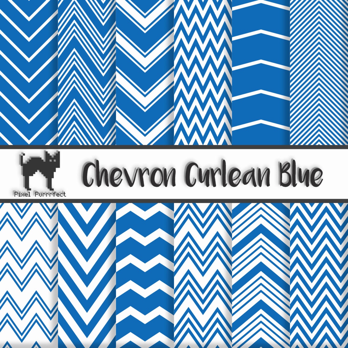 Blue Chevron Printable 12x12 Digital Scrapbooking Paper | Etsy