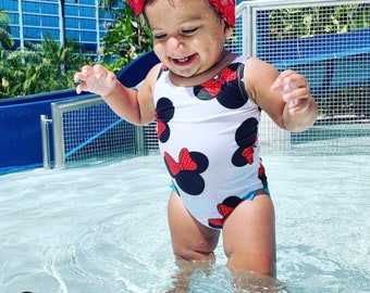 Lace up back Baby / Girls Minnie Mouse Swimsuit