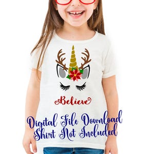 Kinder Mädchen Einhorn Rentier svg, Kinder Mädchen Rentier svg, Weihnachten Einhorn, Weihnachten Einhorn Svg, believe svg, SVG Weihnachten