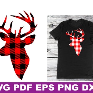 Buffalo Plaid Deer svg, Plaid Deer Head Svg, plaid Deer svg, Deer Head svg, Buffalo Plaid svg, Fall svg, antlers, SVG, cricut, silhouette image 3